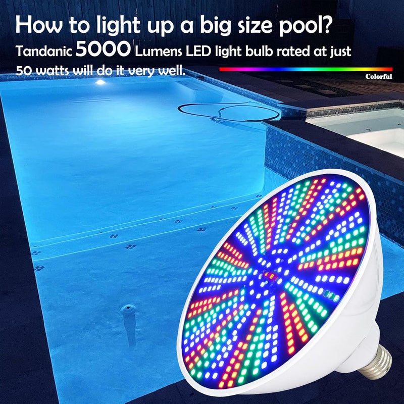 Tandanic 2025 Upgraded 50W Color LED Pool Light Bulb, RGB Color Changing Pool Lights for Inground Swimming Pool, Replacement Bulb for Pentair Hayward Fixtures (120V 50W) - Image 3